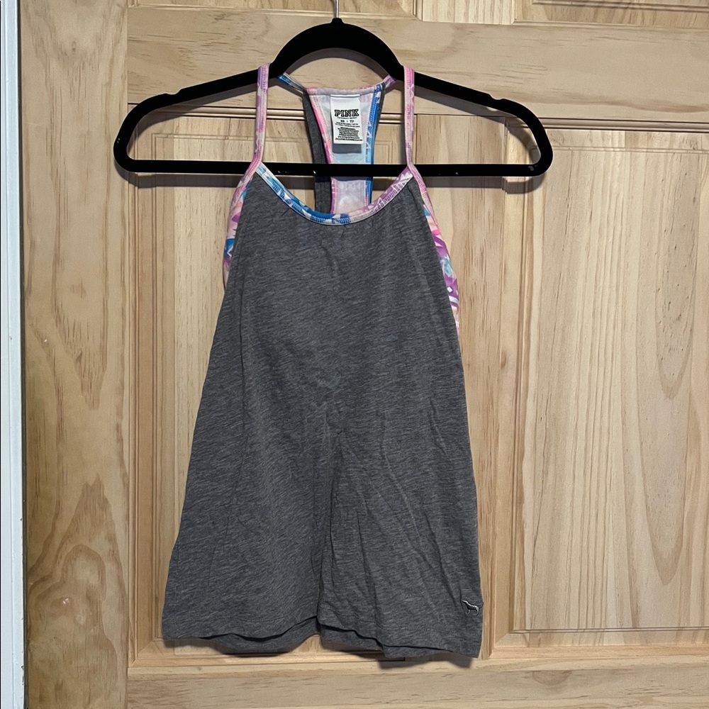 PINK / V.S XS Built-In Bra Tank Top Gray & Multicolor Aztec Bra. Pre-loved